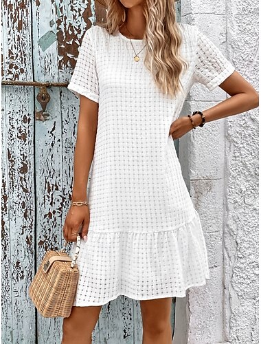  Mulheres Minivestido Vestido T shirt Vestido A Line Vestido de verão Casual Ao ar livre Diário Feriado Normal Tecido Manga Curta Gola Redonda Branco Verão