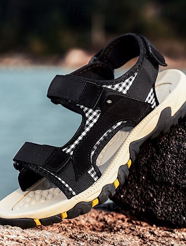  Beige-gelbe Outdoor-Wandersandalen für Herren mit verstellbarem Klettverschluss, atmungsaktivem Stoff und rutschfester Sohle für Sommerabenteuer