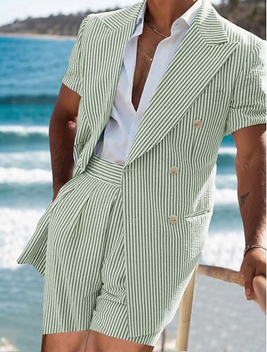  Trajes de seersucker casuales para hombres color azul cielo moda verano boda livianos a rayas ajuste estándar 2 piezas de doble pecho seis botones
