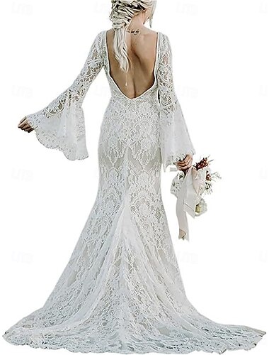  Hochzeitskleider Meerjungfrauenschnitt V Ausschnitt Langarm Bodenlange Schleppe Satin Brautkleider Mit Einfarbig 2025