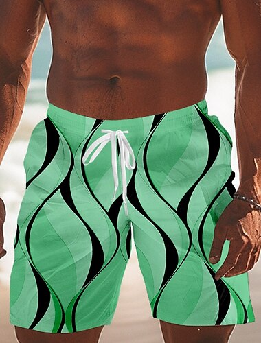  Herren Geometrisch Linie Badehosen Badeshorts Boardshorts Mittlere Taille Streetwear Hawaiianisch Urlaub Kordelzug Netzfutter Elastischer Bund Designer Bekleidung