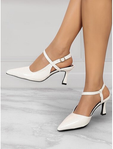  naisten teräväkärkiset slingback-korkokengät – tyylikkäät kiiltonahkapumput kitten-korolla, ristikkäinen hihnamuotoilu toimisto-, juhla- ja juhlavaatteisiin