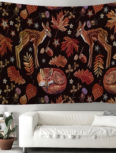  Waldtier Wandtapestry Wandkunst Große Wandteppich Mural Deko Fotohintergrund Decke Vorhang Heim Schlafzimmer Wohnzimmer Dekoration Fuchs Rehe