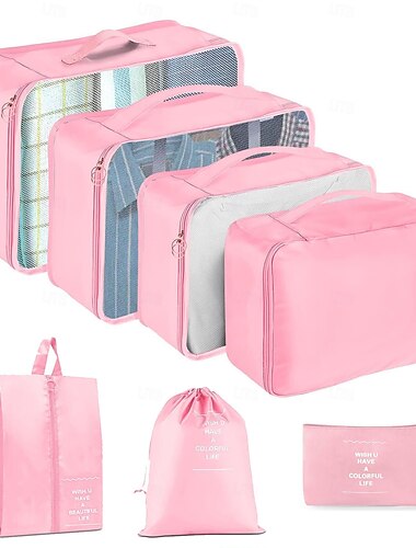  Kompressions-Packwürfel-Set für Reisen, Gepäckaufbewahrung und -organisation, zusammenklappbarer Toilettenartikel- und Kleider-Organizer
