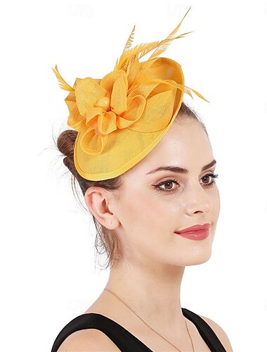  Peça para Cabeça Penas Sinamay Casamento Festa de Noite Elegante Casamento Com Penas Capacete Chapéu