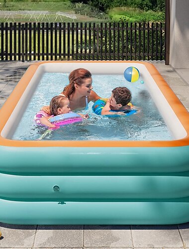  Aufblasbare Schwimmbecken, rechteckiges aufblasbares Schwimmbecken für Kinder, aufblasbares Familienbecken, aufblasbares Lounge-Pool für den Garten im Freien, leicht aufzublasen