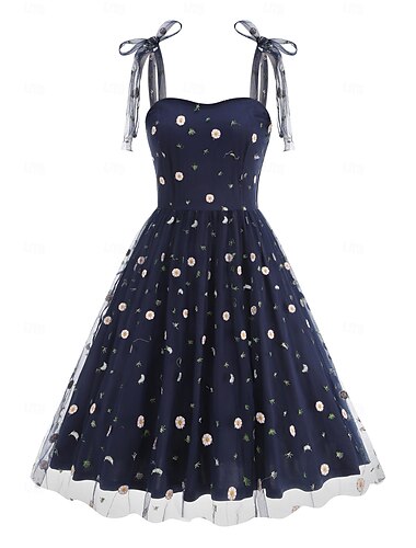  1950-tallet Retro / vintage Kjoler Swing kjole Broderi Blomstret Kostyme Dame Karneval Nytt År Maskerade Fritid / hverdag Utdrikningslag Voksne Kjole