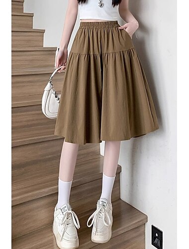  Damen Shorts aus Baumwollleinen Weites Bein Shorts Mode Streetwear Knielang Natürliche Taille Einfach Tasche Elastischer Bund Atmungsaktivität Bequem Mikroelastisch Urlaub Straße Schwarz Khaki Beige