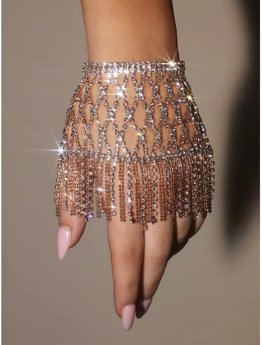  Pulsera de cadena de mano con diamantes de imitación para mujer: un guante de flecos de cristal de lujo para fiestas, bodas y eventos nocturnos.