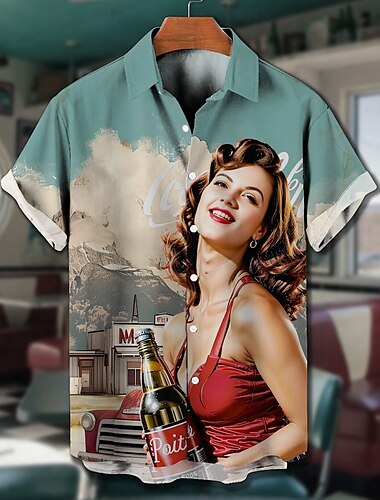  Chemisier / Chemise Affiche rétro Fille rétro Art graphique Pour Homme Adulte Mascarade Impression 3D Vacances Soirée