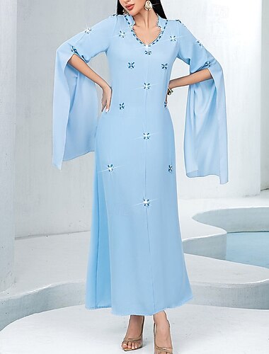  Kleid Brautmutterkleid Elegant Lässig V Ausschnitt Bodenlang Polyester Langarm mit Knöpfe 2025