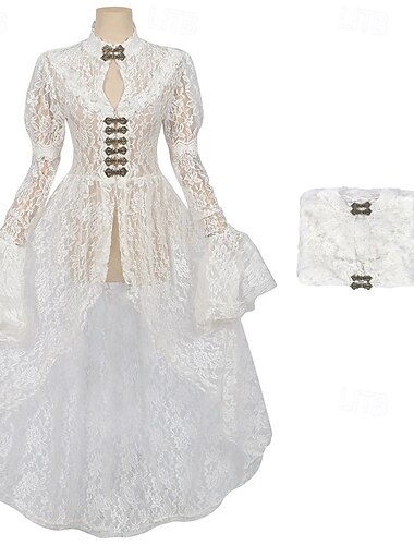  רטרו\וינטאג' ימי הביניים רנסנס שמלות תחרה קולור בלוק תחפושות בגדי ריקוד נשים קלטי פנטזיה מלכותי האלווין (ליל כל הקדושים) קרנבל נשף מסכות LARP מבוגרים שמלה