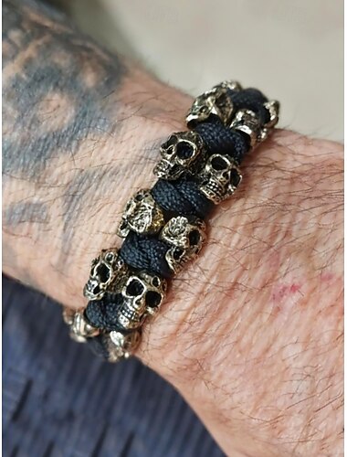  menns punk skull armbånd - overlevelse håndvevd paracord armbånd, metall gotisk biker armbånd, rock stil smykker for fester og konserter