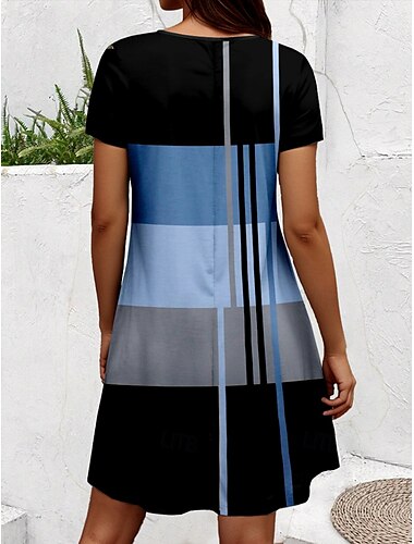  Damen Mini Kleid A-Linie Kleid Freizeit Kleid T-Shirt Kleid Tee Kleid Strandkleid Stilvoll Freizeit Urlaub Täglich Reguläre Passform Grafik Geometrisch Kurze Ärmel Rundhalsausschnitt Blau Frühling