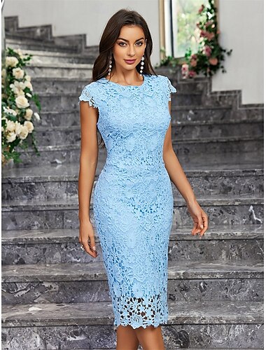  Kleid Brautmutterkleid Elegantes Party Minimalistisches Crew-Neck Knielang Spandex Ärmellos mit Spitze Einfarbig 2025