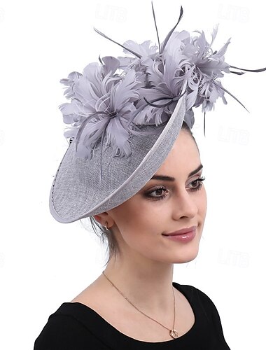 Vestimenta de Cabeza Tul Sombrero de fieltro Carrera de caballos Vintage Estilo lindo Con Pluma Flor Celada Sombreros