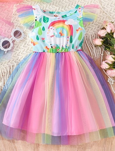  kinderkleidung Mädchen Kleid Einhorn Ärmellos Outdoor Casual Modisch bezaubernd 100% Baumwolle Knielang Casual kleid A Linie Kleid Sommer 4 Jahre + Hellrosa Rosa Blau