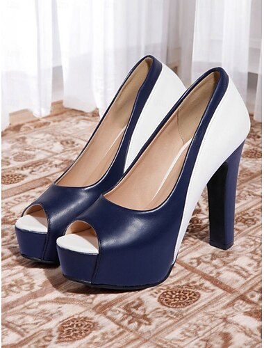  dames tweekleurige peep toe platformhakken – elegante pumps met hoge hak voor bruiloften, feesten en avondevenementen