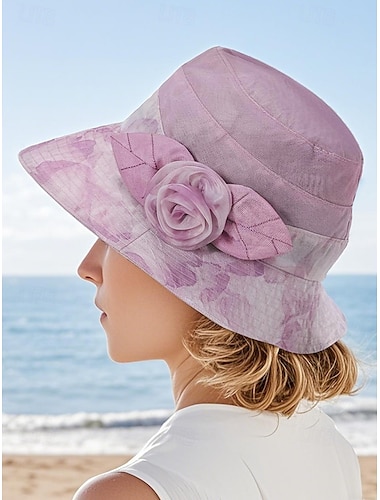  Chapeau de soleil floral élégant pour femme - chapeau seau léger et respirant à large bord avec décoration rose, respirant et protection UV, parfait pour la plage, les voyages et les activités de plein air d'été