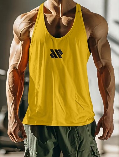  Men's Tank Top Vest Sleeveless Shirt Gym Muscle Tee Sleeveless U Neck Summer Plain Fashion Classic Comfortable Print Casual Sports Holiday Black White Yellow Top Tee for Men