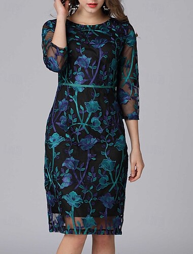  Dress Mother of the Bride Dress Elegant Casual Crew Neck Knee Length Polyester Short Sleeve with Buttons