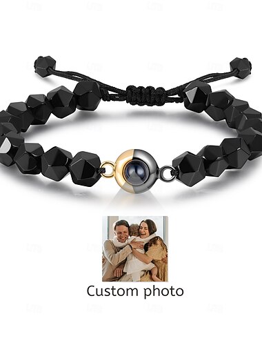  Personalisierte Foto-Perlenarmband individuelles bestes Geschenk für Papa Herren-Projektionssteinarmband für Ehemann Opa Freund Vatertag Geburtstag Jubiläum