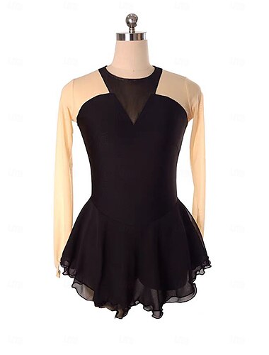  Kunstschaatsjurk Dames Voor meisjes Schaatsen Jurken Zwart Lapwerk Duimopening Netstof Spandex Rekbaar Opleiding Oefenen Professioneel Kunstschaatskleding Thermisch Warm Kristal / Bergkristal Lange