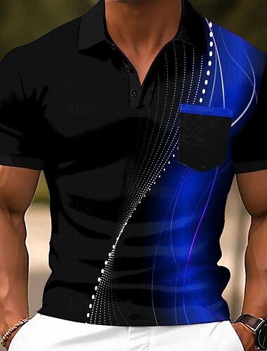  Herren Geometrisch Linie Polo Kurzarm Polo-Shirts Hemden mit Kragen Business-Casual Outdoor Athleisure Alltagskleidung Knöpfe 3D-Druck Sommer Rote Blau Grün