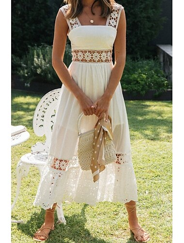  Damen Midikleid Weißes Kleid Abschlusskleid Elegant Mode Modern Urlaub Geburtstag Ausgehen Normale Passform Einfach Ärmellos U-Ausschnitt Weiß Sommer
