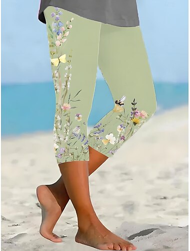  Damen Leggings Capri Pants Hohe Elastizität Urlaub Mode Hawaiianisch Knöchellang Mittlere Taille Blumen Grafik Druck Thermisch Warm Atmungsaktiv Weich Urlaub Casual Täglich