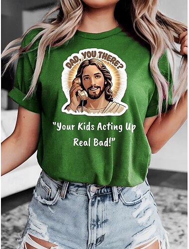  女性用 Tシャツ グラフィック レタード スタイリッシュ カジュアル 半袖 ラウンドネック レギュラートップス 日常 週末 プリント ブルー パープル グリーン グレー 夏 春