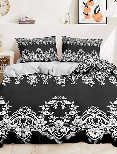  Bohemian Bettbezugset 100% Baumwolle Weiche und atmungsaktive Bettwäsche mit Schwarz-Weiß Leichter und langlebiger Bettbezug Komfortabel für alle Jahreszeiten Pflegeleicht