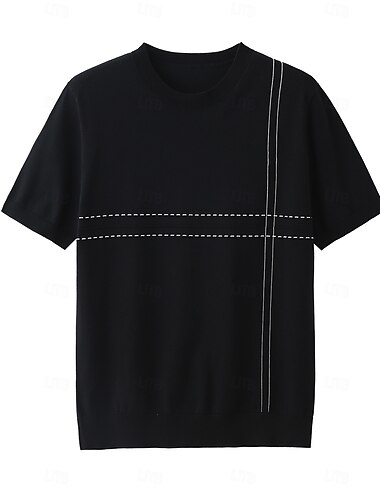  Herren T Shirt Kurzarm Rundhalsausschnitt Sommer Frühling Horizontale Streifen Vertikale Streifen Strickware Urlaub Vintage Seitenstreifen Streifen Schule Training Outdoor Schwarz Weiß Top T-Shirt