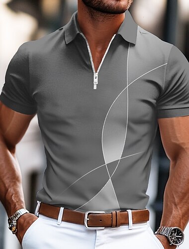  Per uomo Geometrico Linea Polo con zip Manica Corta Magliette polo Camicie con Colletto Business Casual Affari Athleisure Abbigliamento da lavoro Abbigliamento quotidiano Stampa 3D Estate Nero Blu