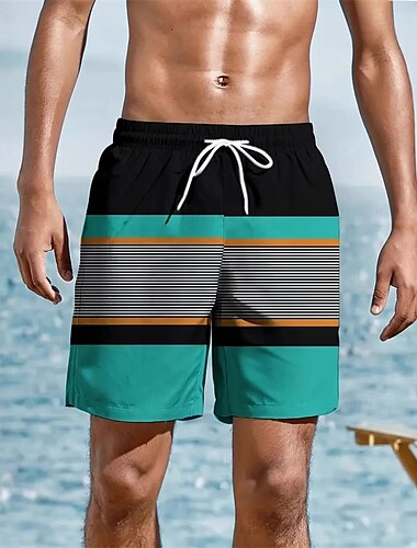  Per uomo Boxer da mare Pantaloncini da mare Boxer da surf Pantaloni A cordoncino Con tasche Nuoto Surf Spiaggia Sport acquatici Strisce Estate Primavera