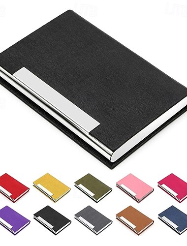  porta biglietti da visita/custodia professionale in pelle PU &custodia/porta carte di credito multi-portafoglio in acciaio inossidabile