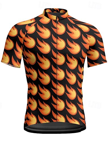  Herren Radtrikot fahrradbekleidung Fahrradtrikot Kurzarm Fahhrad T-Shirt Trikot mit 3 Gesäßtaschen MTB Mountain Atmungsaktiv Schnelltrocknend Anatomisches Design Schweißtransportierend Orange Graphic