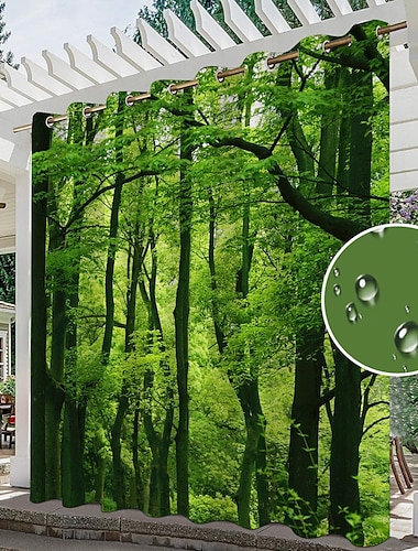  waterdicht buitengordijn privacy, glijdende terrasgordijngordijnen, pergola gordijnen doorvoertule 3d boslandschap voor tuinhuisje, balkon, veranda, feest, 1 paneel