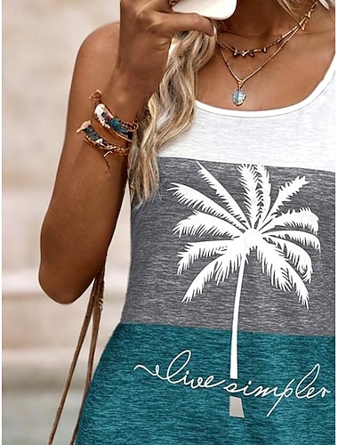  Damen Mini Kleid A-Linien Kleid Sommerkleid Schulterfreies Kleid Urlaub Täglich Lockere Passform Grafik Buchstaben Tropisch Ärmellos U-Ausschnitt Dunkelblau Sommer Frühling