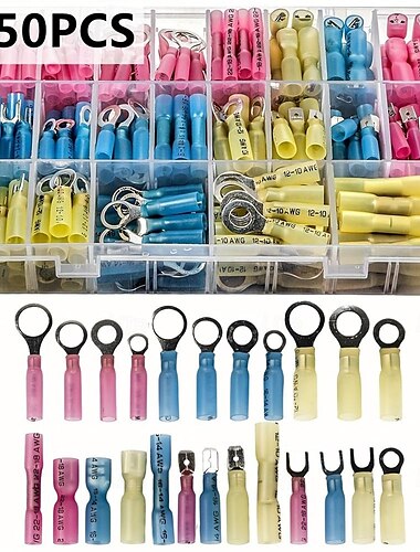 250 Stück/Set Premium-Schrumpfkabelverbinder – Stoßklemmen für Schiffs- und Automobilanwendungen – isoliertes Crimp-Kabelschuh-Set mit abgedichteten elektrischen Steckverbindern für wasserdichten