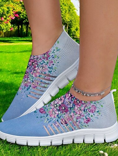  Slip-On-Sneaker aus floralem Mesh für Damen – leichte, atmungsaktive Wanderschuhe für die Freizeit, Reisen und Outdoor-Aktivitäten