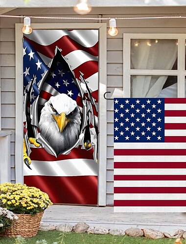  Türdekorationen zum 4. Juli Türabdeckungen und patriotische Gartenflagge Amerikanische Innen-/Außenpatio-Garten Unabhängigkeitstag