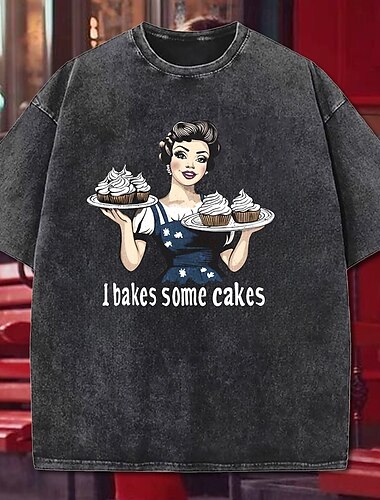  Ｔシャツ(21) オーバーサイズ アシッド ウォッシュ Tシャツ レトロポスター レトロガール グラフィック柄 用途 カップル用 男性用 女性用 成人 マスカレード 熱間鍛造 カジュアル／普段着