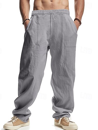  Herren Leinenhosen Hose Sommerhose Strandhose Kordelzug Elastischer Bund Gerader Schnitt Einfach Komfort Atmungsaktiv Volle Länge Lässig Täglich Ferien Mode Klassicher Stil Schwarz Weiß