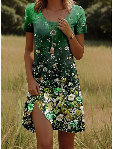  Damen Minikleid A Linie Kleid Elegant Vintage Stilvoll Täglich Normale Passform Blumen Grafik Kurzarm V Ausschnitt Weiß Rote Blau Smaragdgrün Sommer Frühling