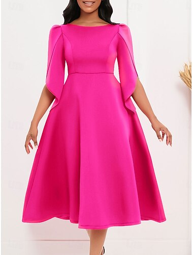  Kleid Brautmutterkleid Elegantes Lässiges Crew-Neck Knielang Polyester 3/4 Langarm mit Einfarbig 2025