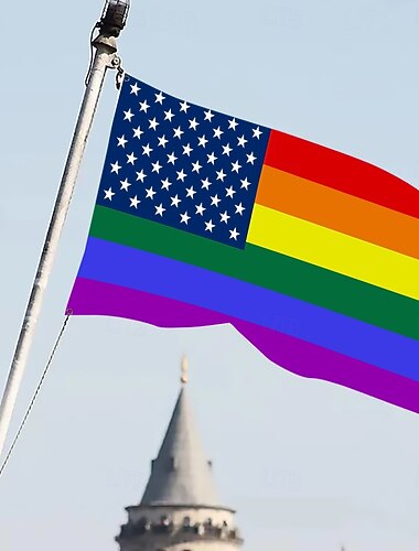  Juin Mois de la Fierté LGBTQ LGBT Drapeau de Fierté Arc-en-ciel Joyeuse Fête Décoration Extérieure Intérieure avec Œillets Décorations de Maison Cour Jardin Banderole de Fête Signe