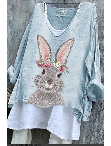  Femmes Chemise Chemises en coton et lin Chemise en lin Boutonner Imprimé Animal Quotidien Occasionnel manche longue Col ras du cou Hauts Réguliers Quotidien Fête Rose pâle Gris Clair Abricot Bleu