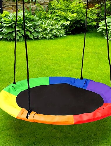  Columpio de árbol con platillo arcoíris de 40 pulgadas, capacidad de 700 lb, tela Oxford impermeable con cuerdas ajustables para áreas de juegos. &diversión en el patio trasero
