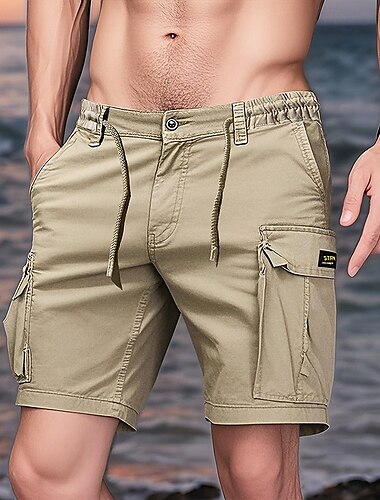  Herr Cargo-shorts Shorts Sommarshorts Flera fickor Flikficka Slät Komfort Bärbar Knelängd Utomhus Sport Dagligen Mode Ledigt Svart Kaki